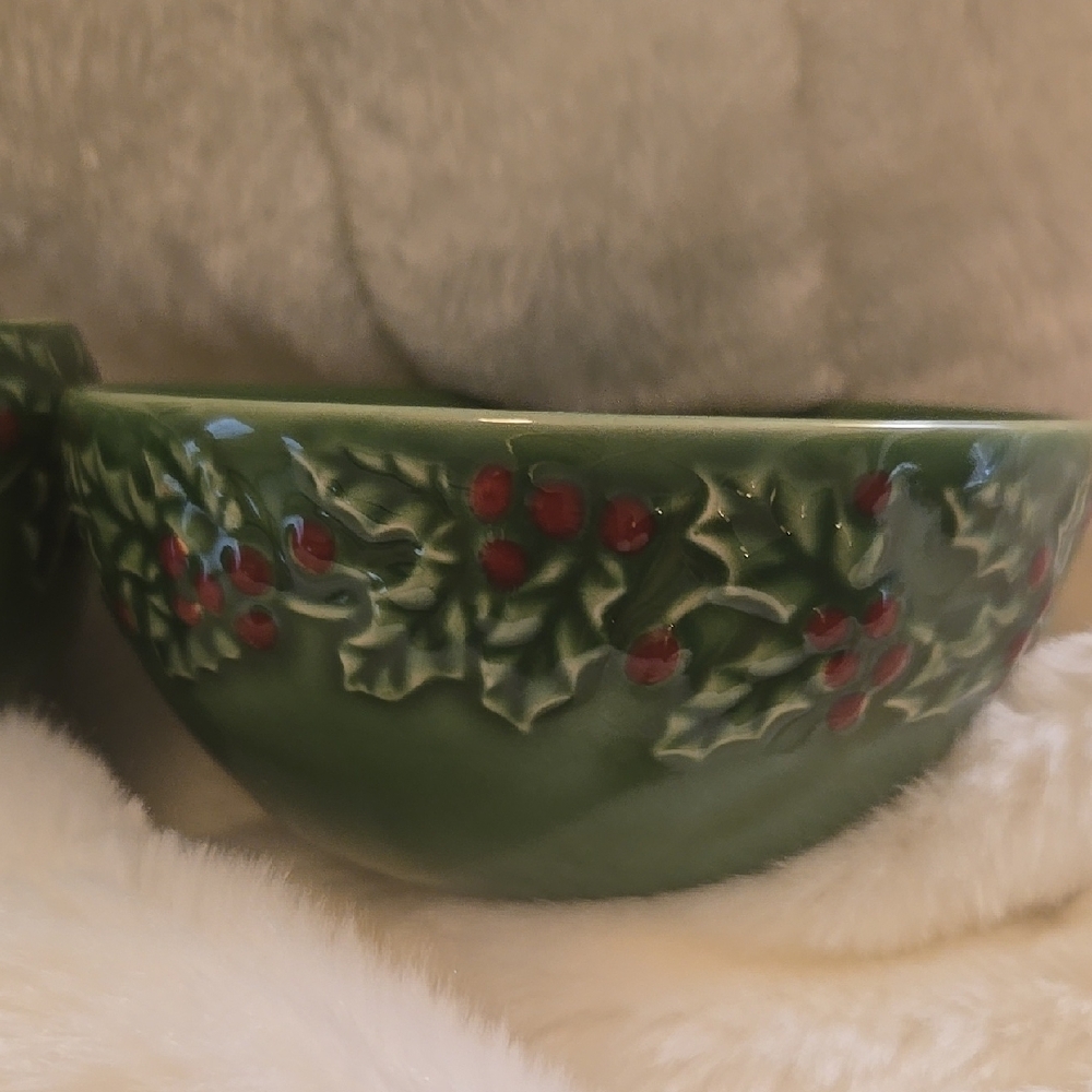 Two Sonoma Green and Red Holiday Bowls